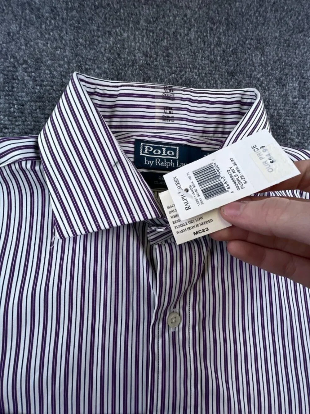 Polo Ralph Lauren Button Up Purple Striped Regent Classic Fit NWT 16.5 36/37